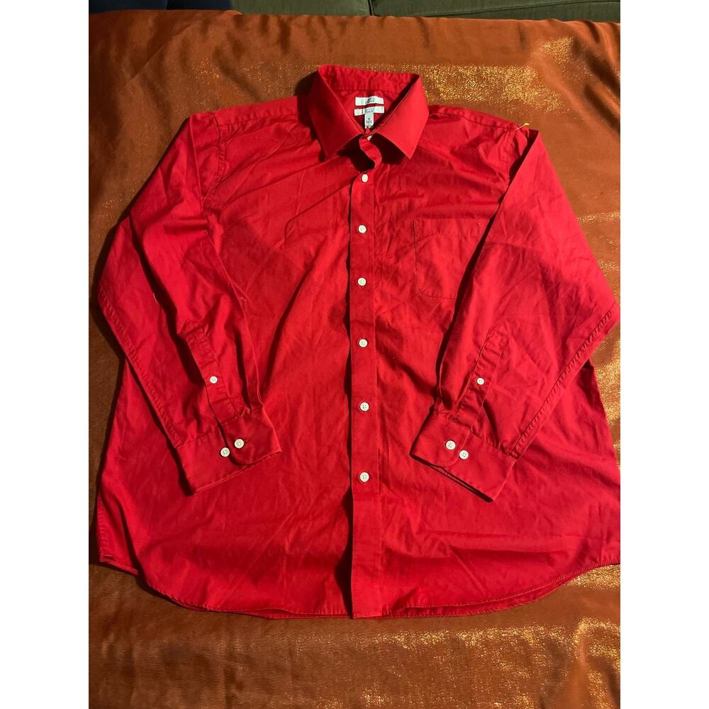 Croft & Barrow Shirt Mens 18 Classic Fit Easy Care Red Long Sleeve Button Up